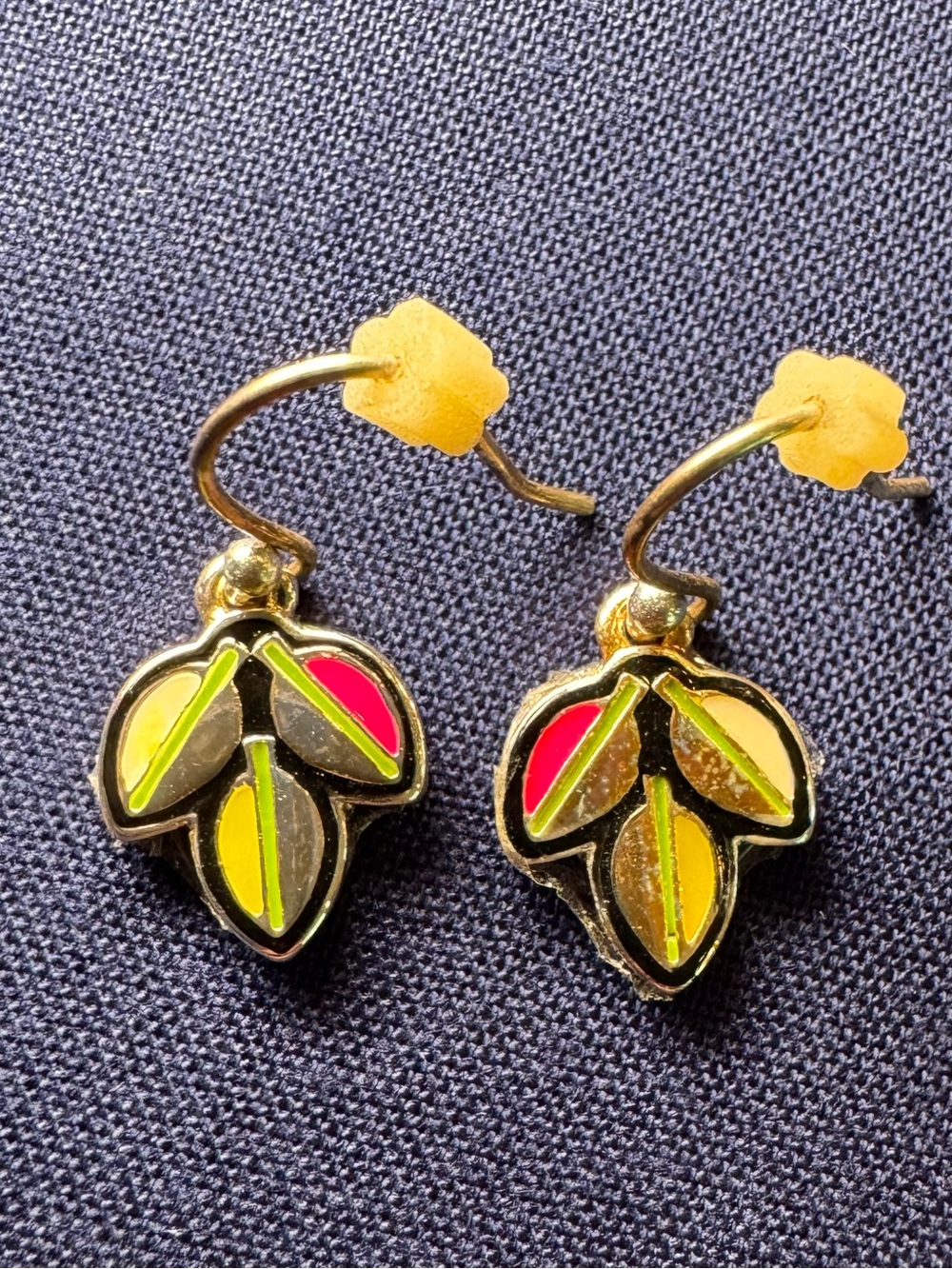 Vera Bradley Gold-Tone Leaf Drop Earrings with Yellow and Pink Enamel